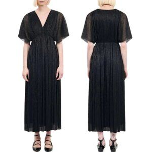 NWT The Kooples Metallic Lurex Pleated Maxi Dress – Size 6 – Black ($415)